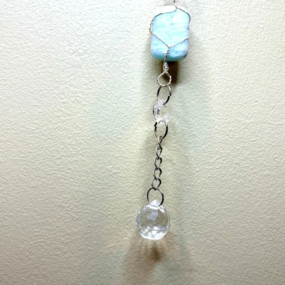 Blue Calcite Hanging | Silver Goddess Charm | Intuition Creativity Stone Decor